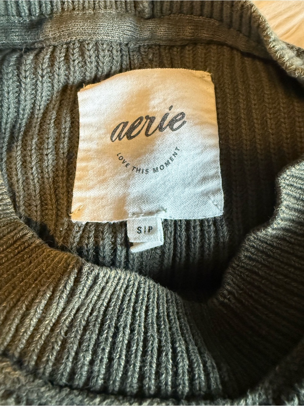 aerie Women’s Olive Green Ribbed Crewneck Sweater - Picture 2 of 3